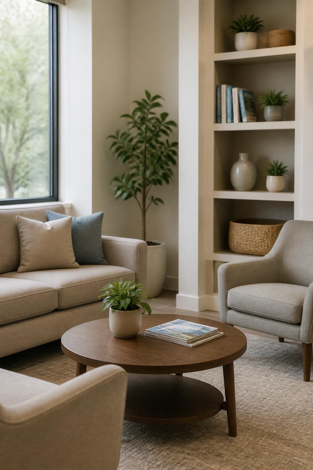 Inviting advisory office with comfortable seating and a calm consultation atmosphere.